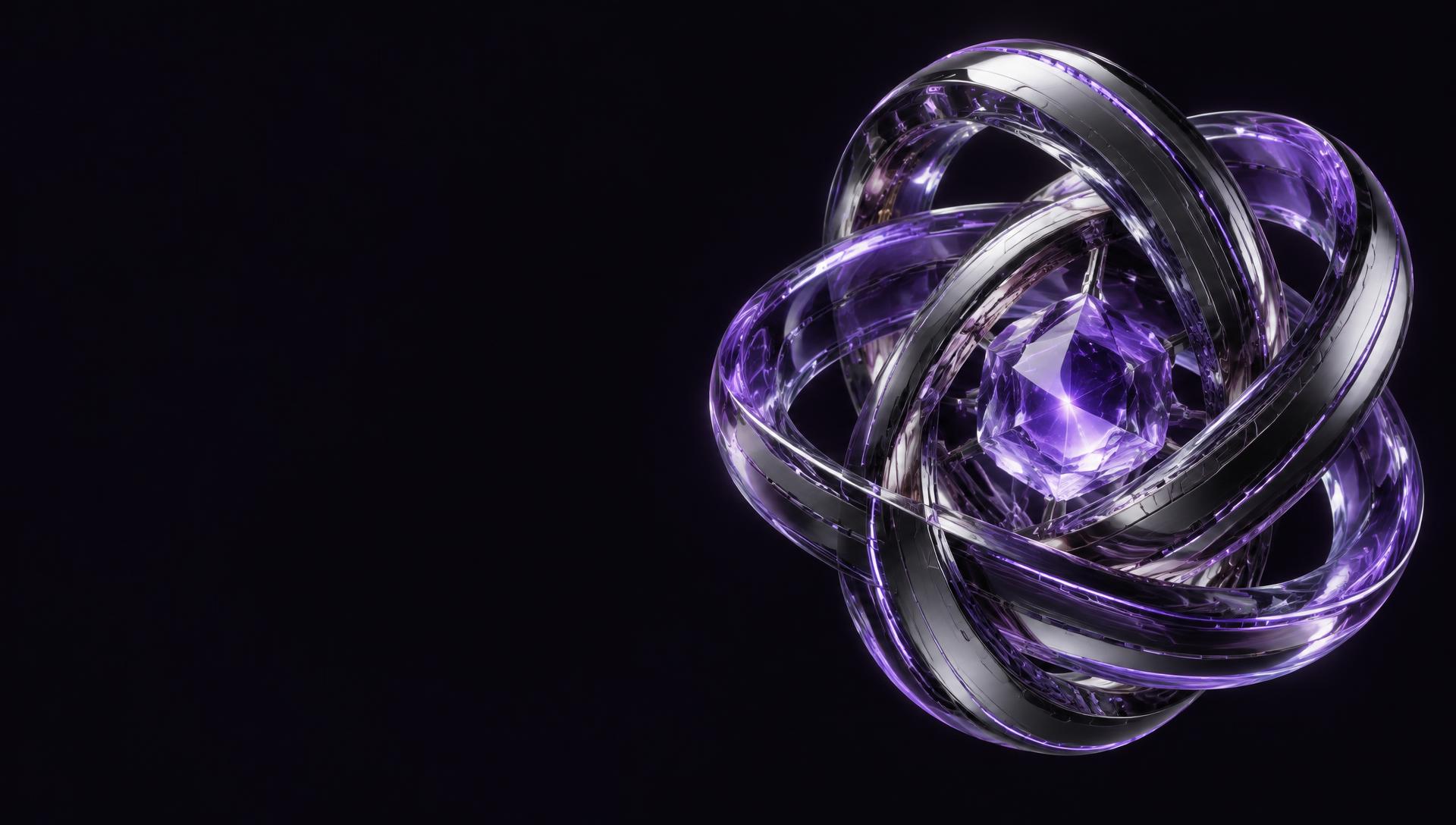 Núcleo tecnológico de cristal e metal com iluminação violeta